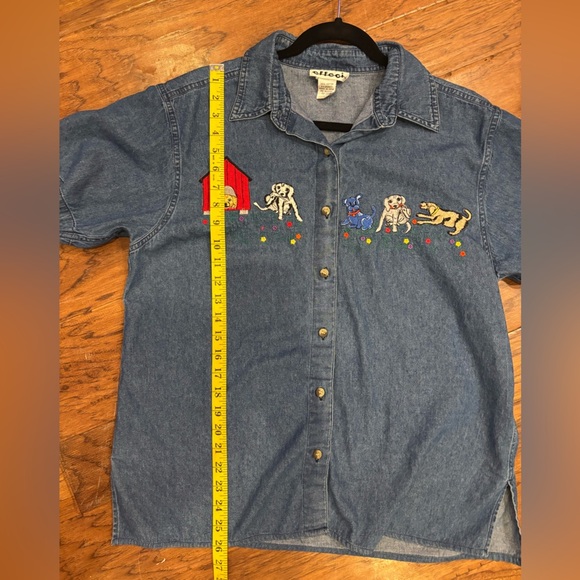 Effeci Vintage Embroidered Denim Shirt Puppy Dog Scene Size L - Picture 9 of 9